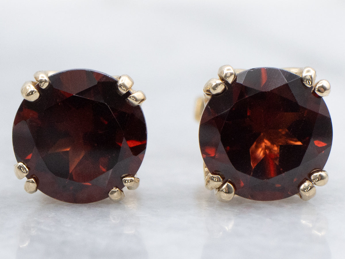 Yellow Gold Gemstone Garnet Stud Earrings