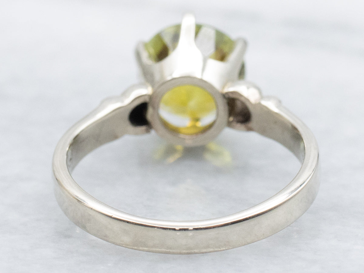 Ostby and Barton Bright Green Tourmaline White Gold Solitaire Ring