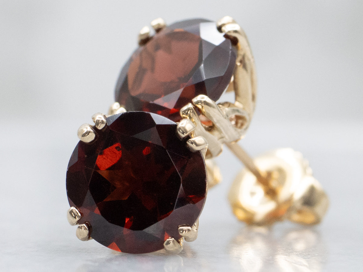Yellow Gold Gemstone Garnet Stud Earrings