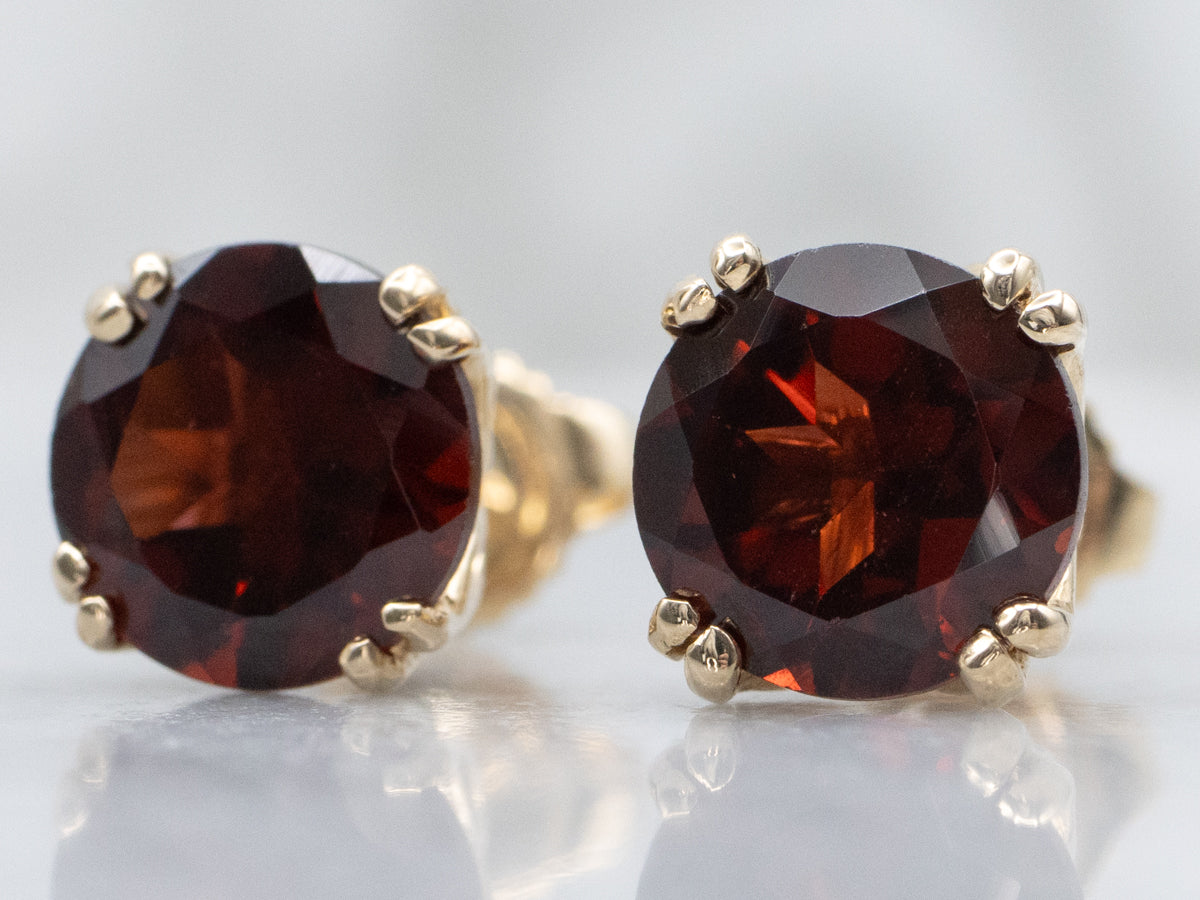 Yellow Gold Gemstone Garnet Stud Earrings