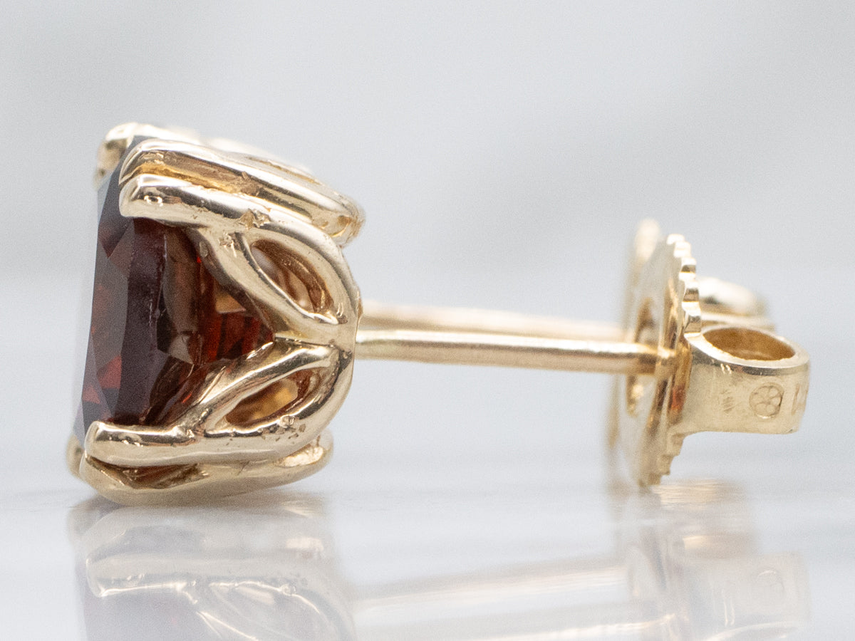 Yellow Gold Gemstone Garnet Stud Earrings