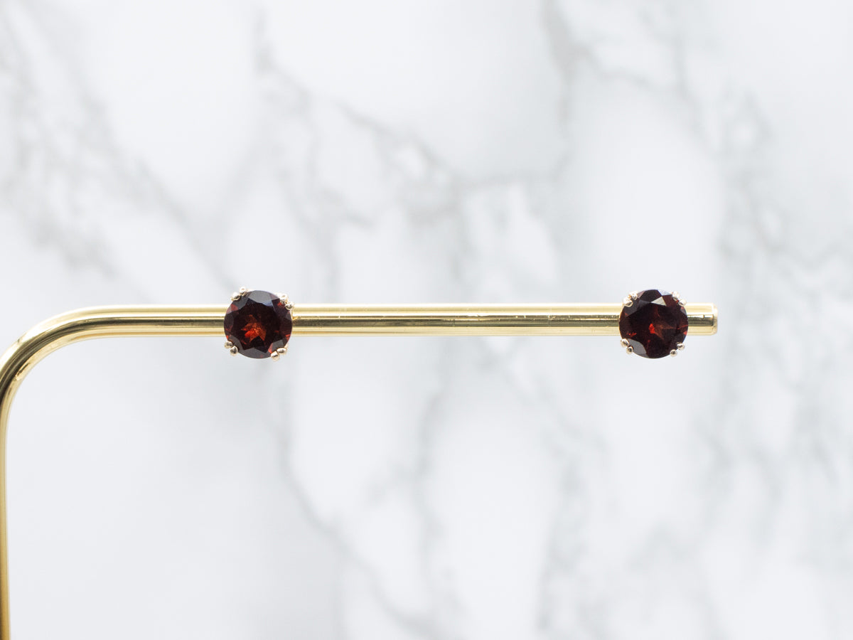Yellow Gold Gemstone Garnet Stud Earrings