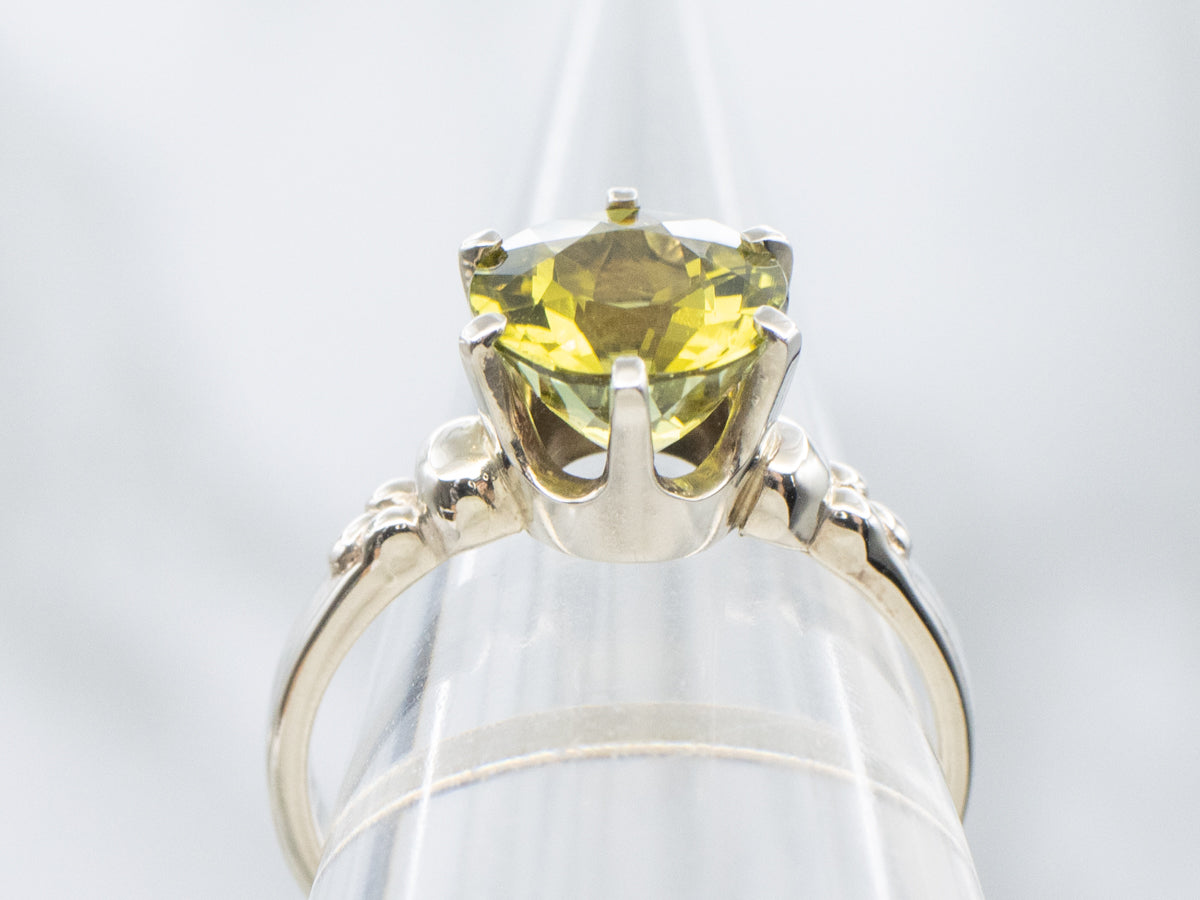Ostby and Barton Bright Green Tourmaline White Gold Solitaire Ring