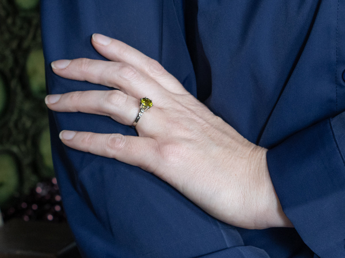 Ostby and Barton Bright Green Tourmaline White Gold Solitaire Ring