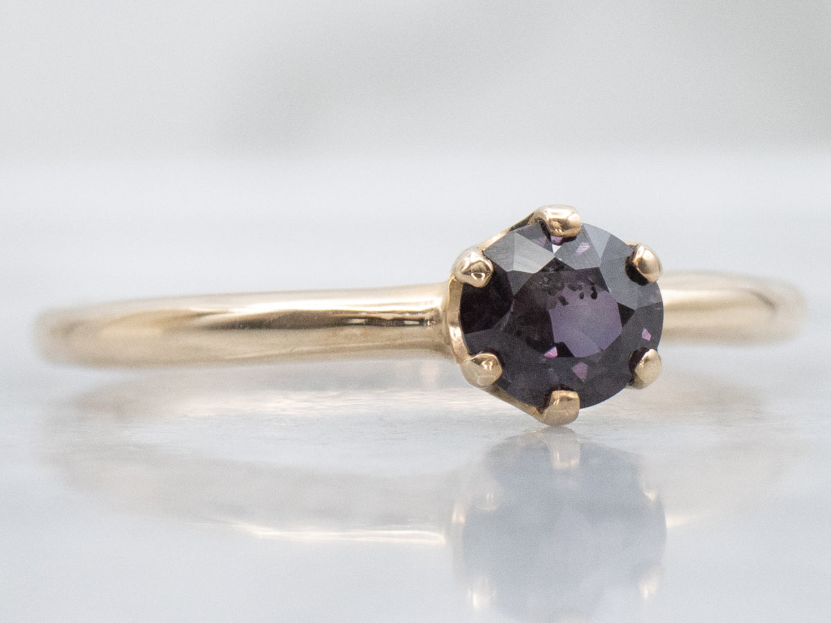 Dark Pink Sapphire and Gold Solitaire Ring
