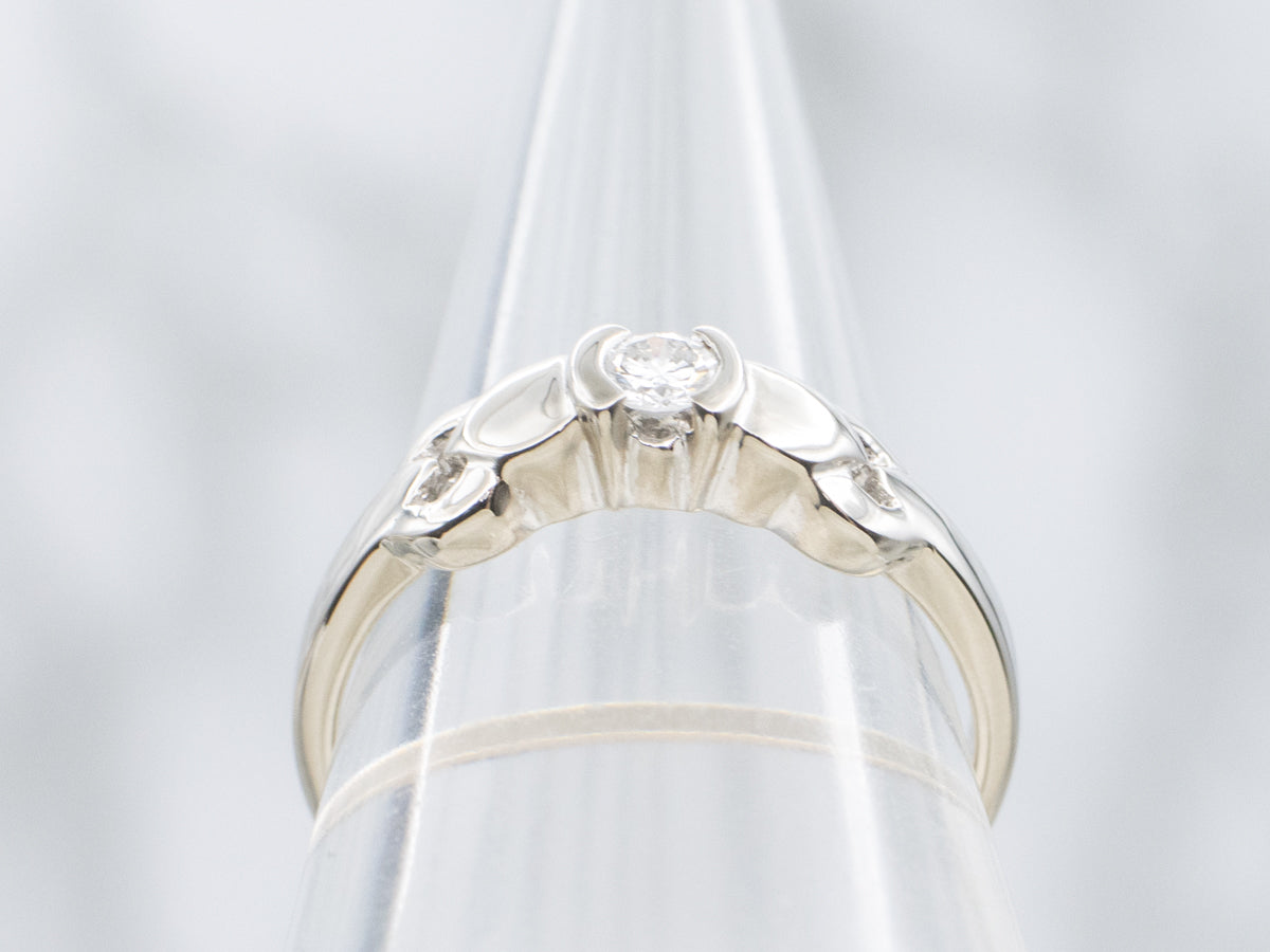 Vintage Gold Half Bezel-Set Diamond Solitaire Ring