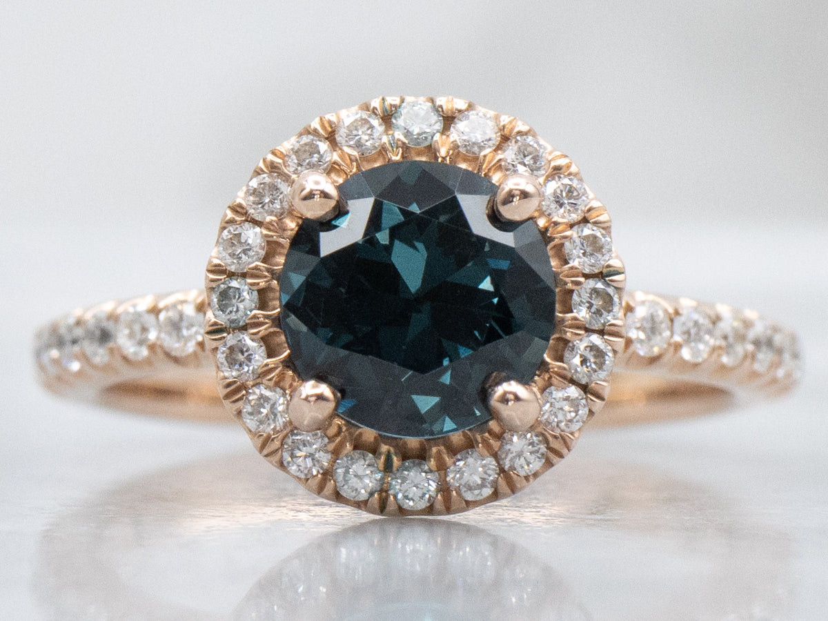 Blue-Spinel and Diamond Modern Halo Rose Gold Ring