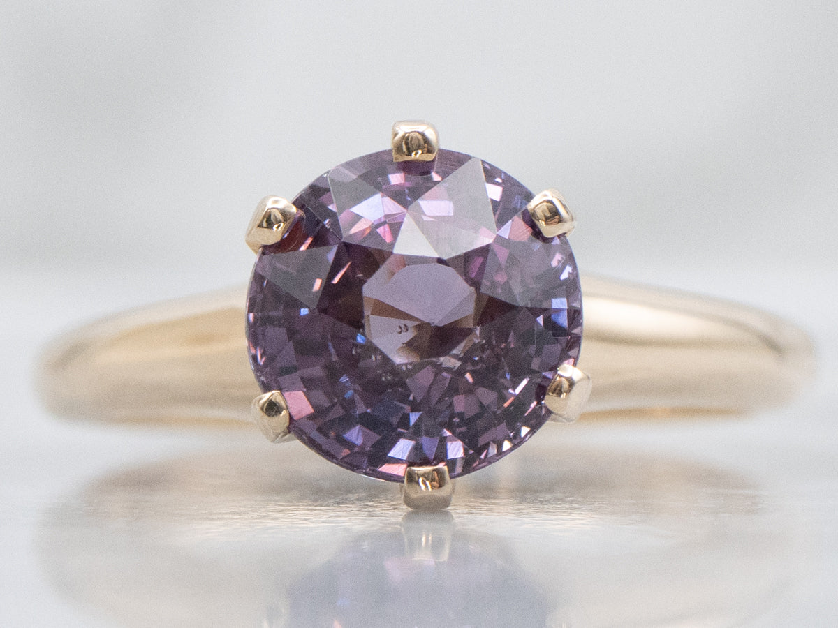Color-Changing Garnet Six-Prong Gold Solitaire Ring