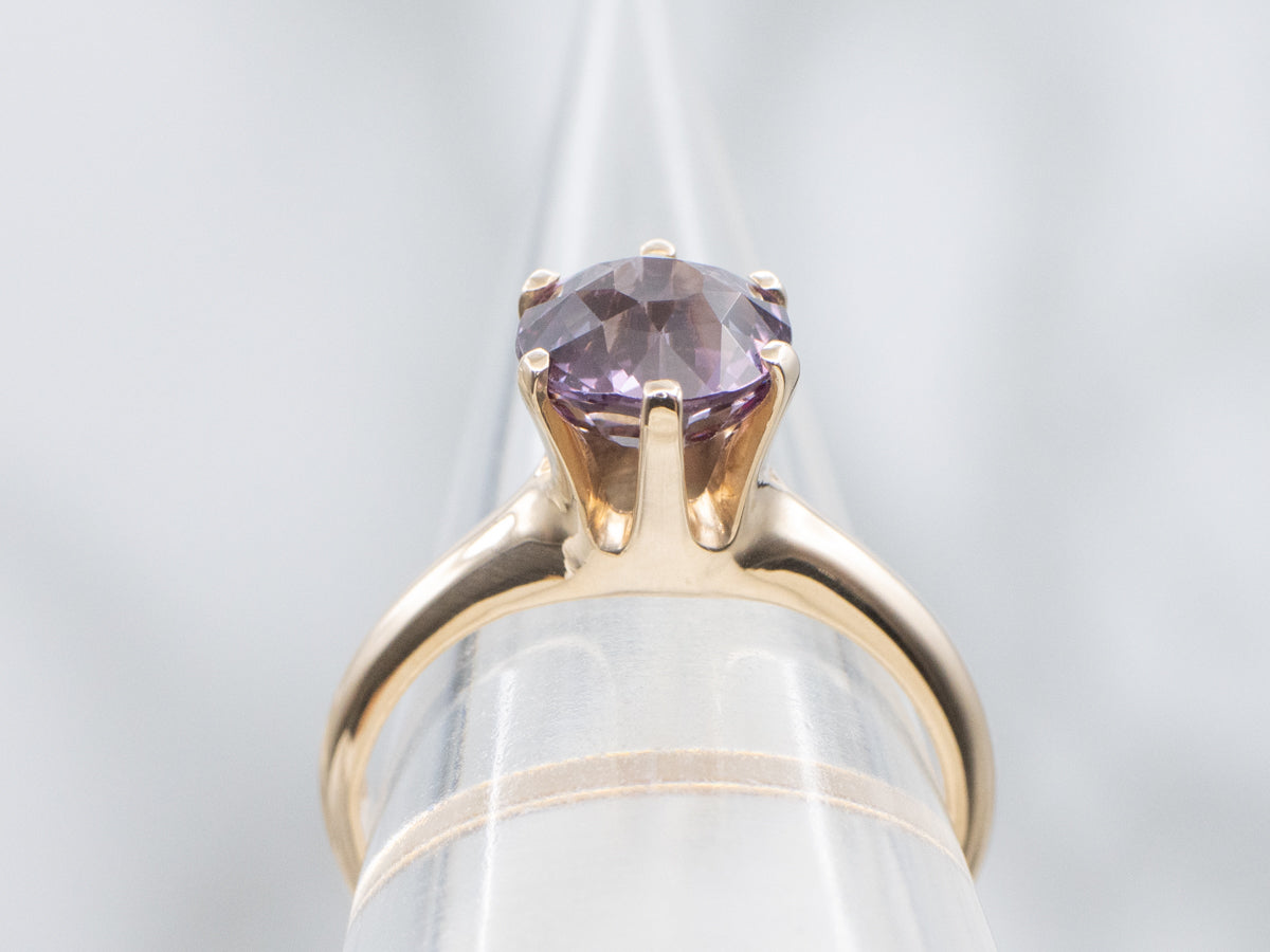 Color-Changing Garnet Six-Prong Gold Solitaire Ring