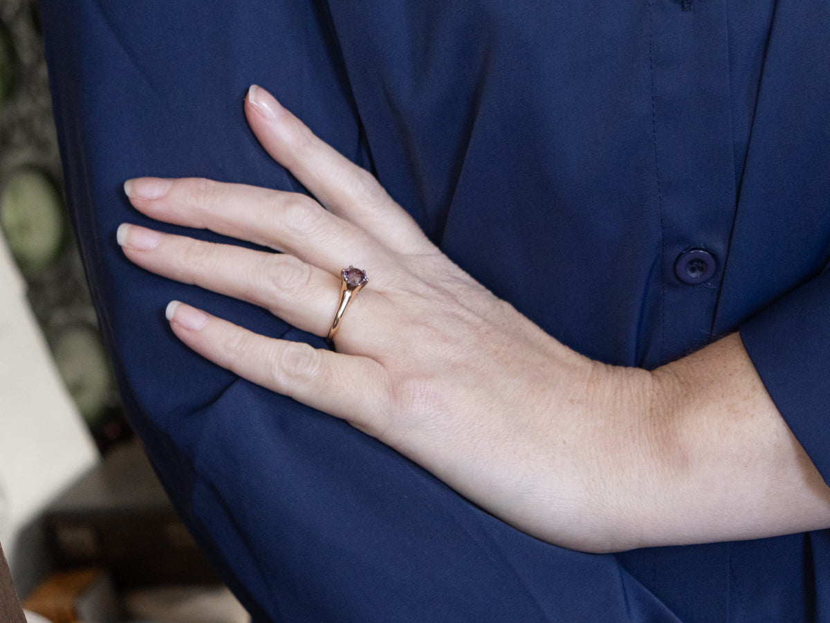 Color-Changing Garnet Six-Prong Gold Solitaire Ring