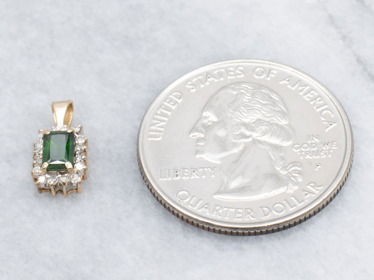 Demantoid Garnet and Gold Diamond Halo Pendant