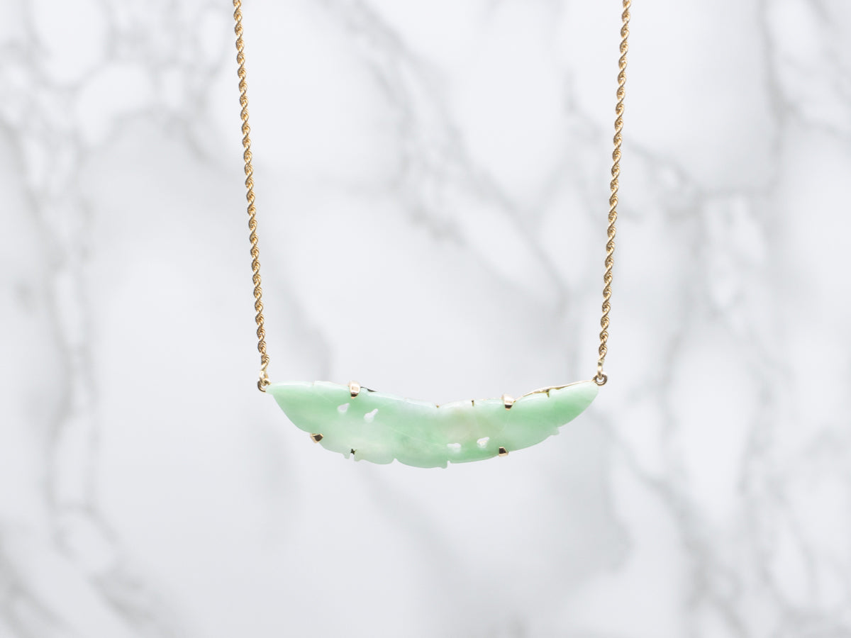 Vintage Carved Jade Yellow Gold Necklace