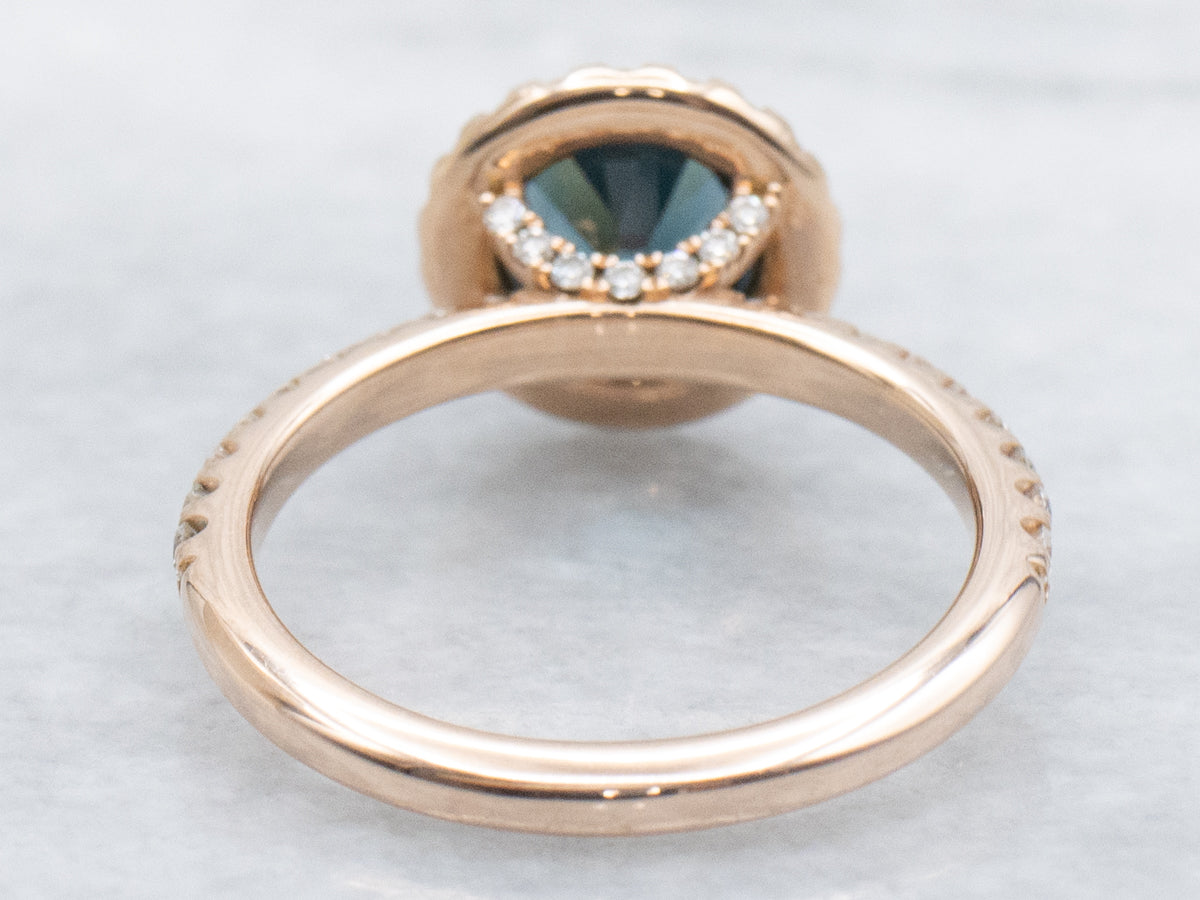 Blue-Spinel and Diamond Modern Halo Rose Gold Ring