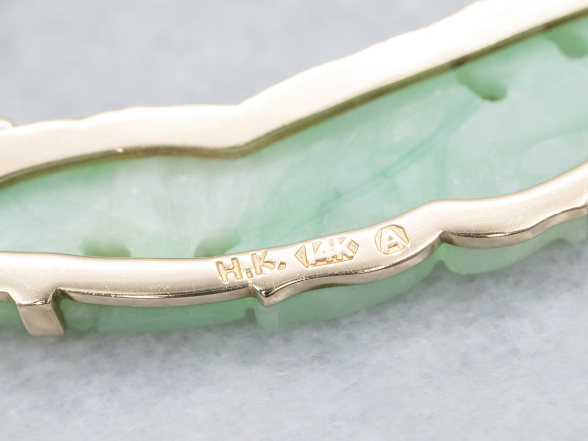 Vintage Carved Jade Yellow Gold Necklace
