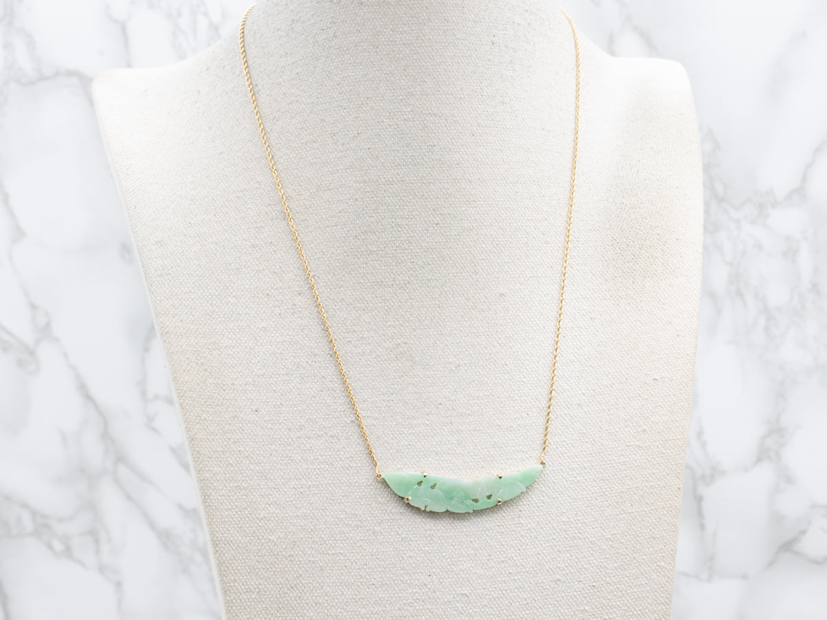 Vintage Carved Jade Yellow Gold Necklace