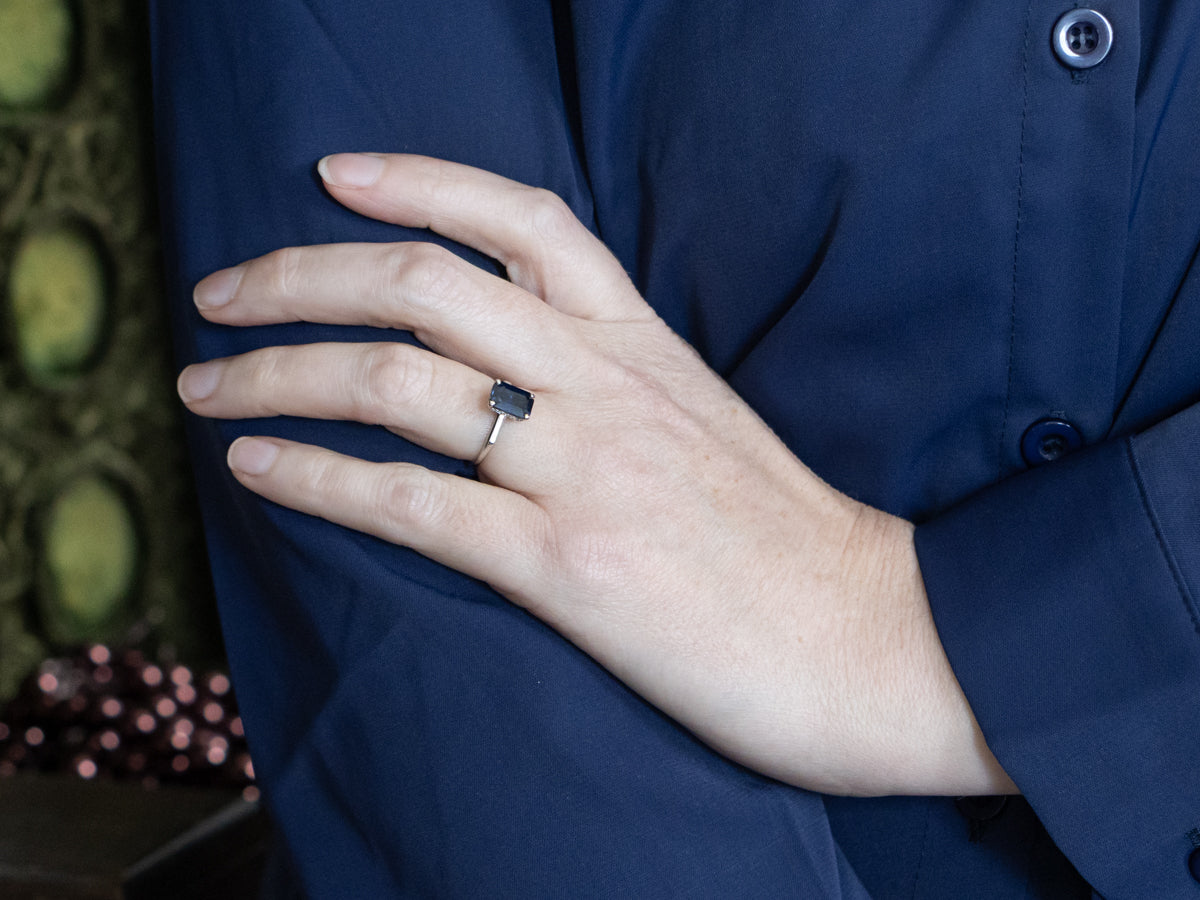 Platinum Sapphire Engagement Ring with Hidden Diamond Halo