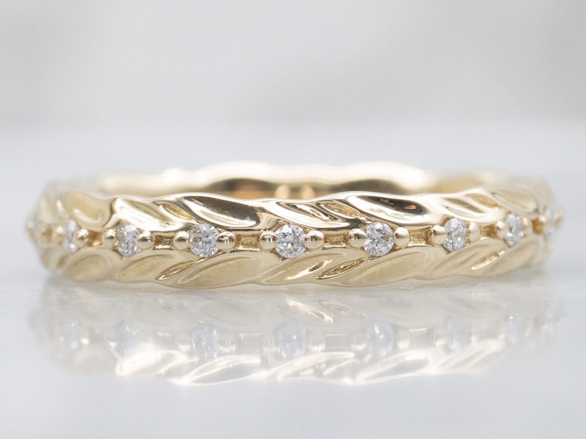 Yellow Gold Botanical Patterned Diamond Eternity Band
