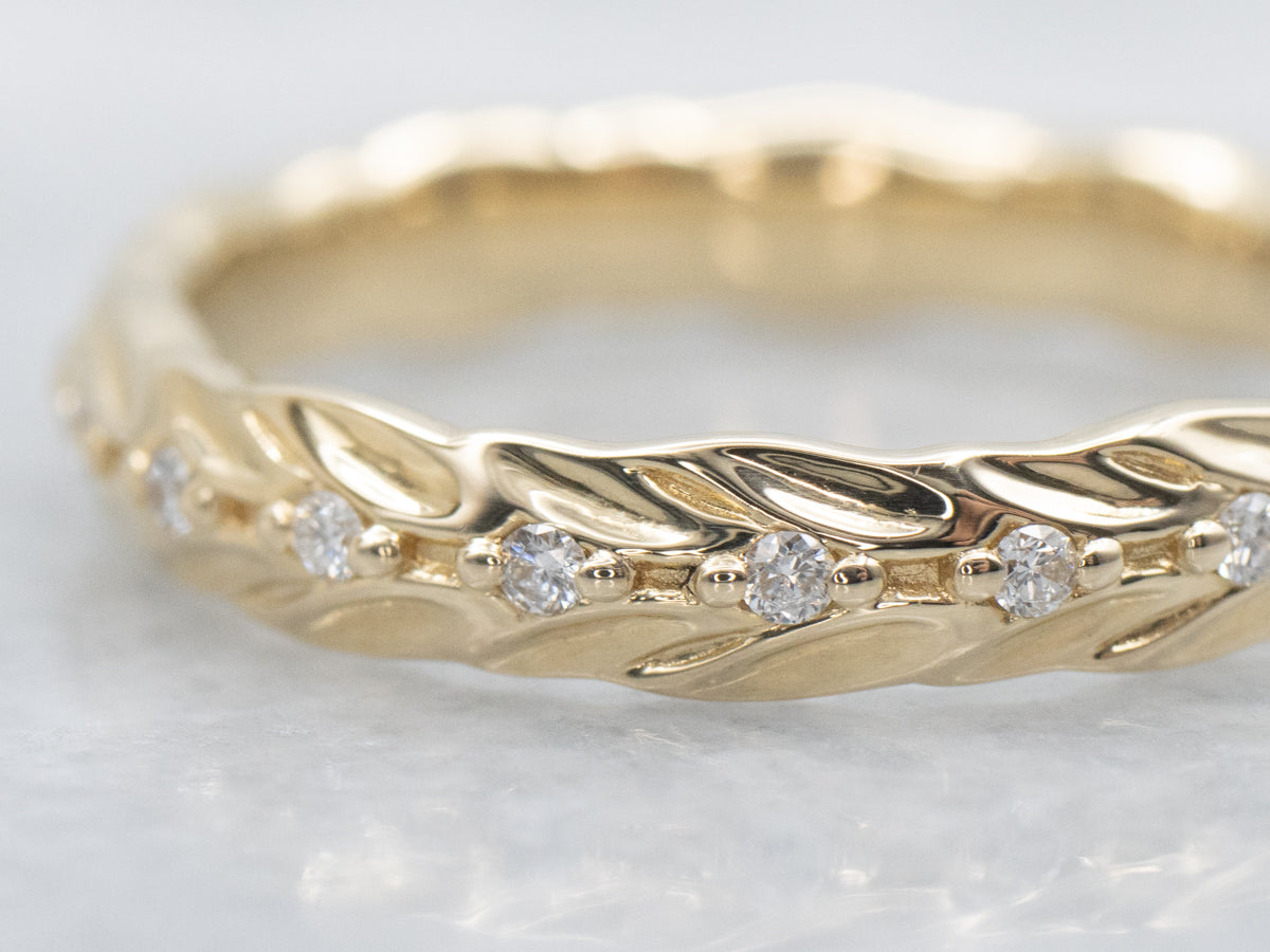 Yellow Gold Botanical Patterned Diamond Eternity Band