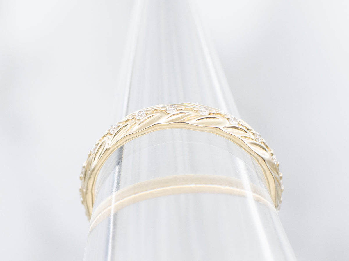 Yellow Gold Botanical Patterned Diamond Eternity Band