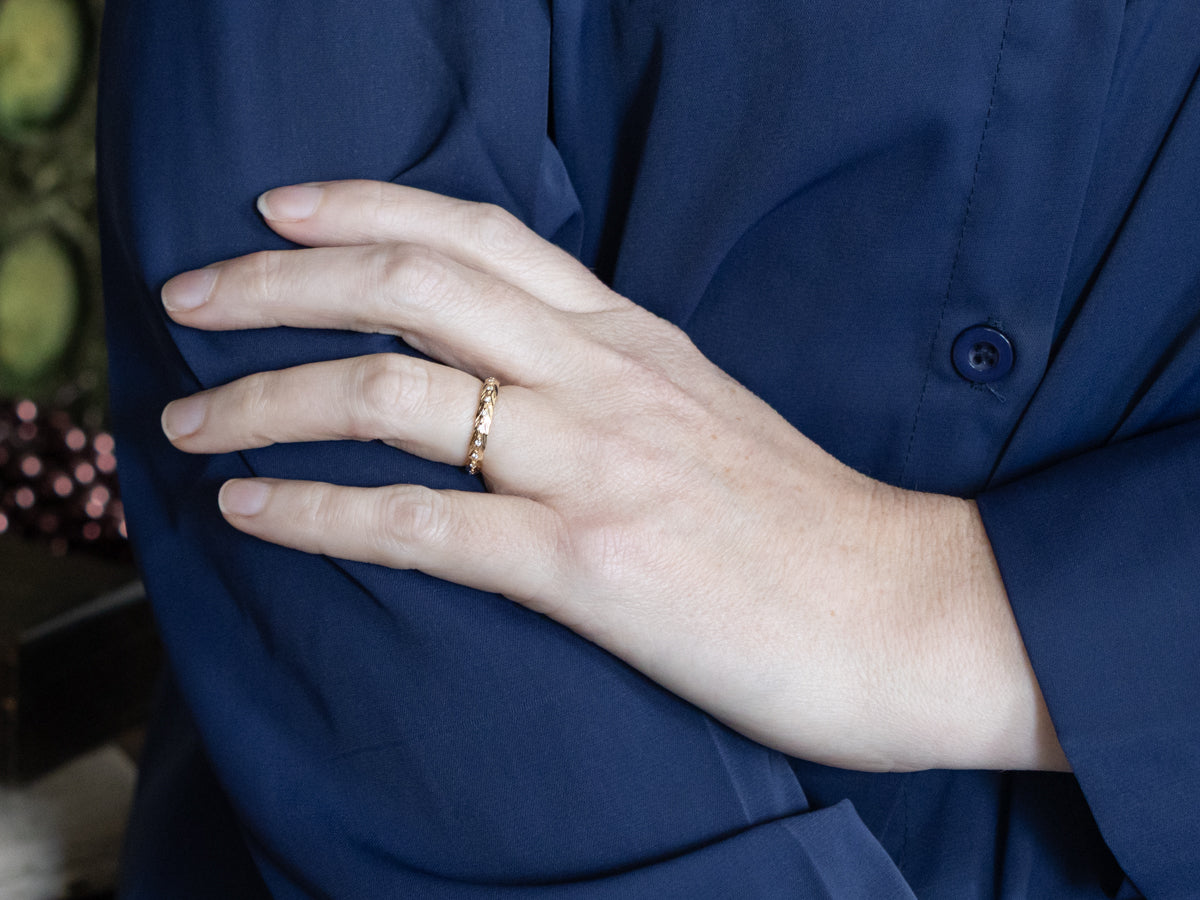 Yellow Gold Botanical Patterned Diamond Eternity Band