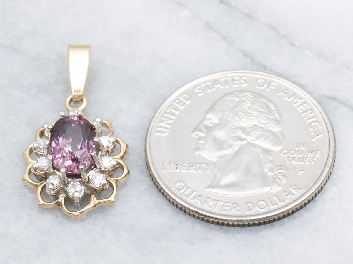 Purple-Pink Garnet and Diamond Halo Pendant