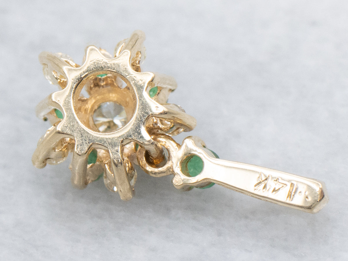 Diamond and Emerald Floral Yellow Gold Pendant