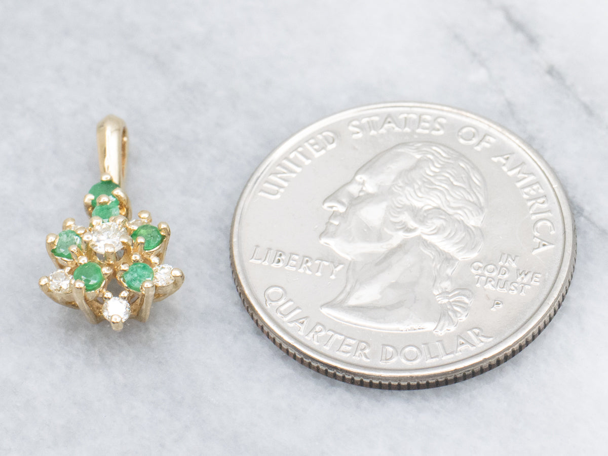 Diamond and Emerald Floral Yellow Gold Pendant