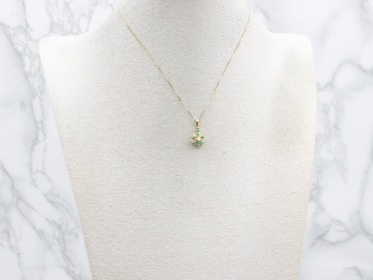 Diamond and Emerald Floral Yellow Gold Pendant