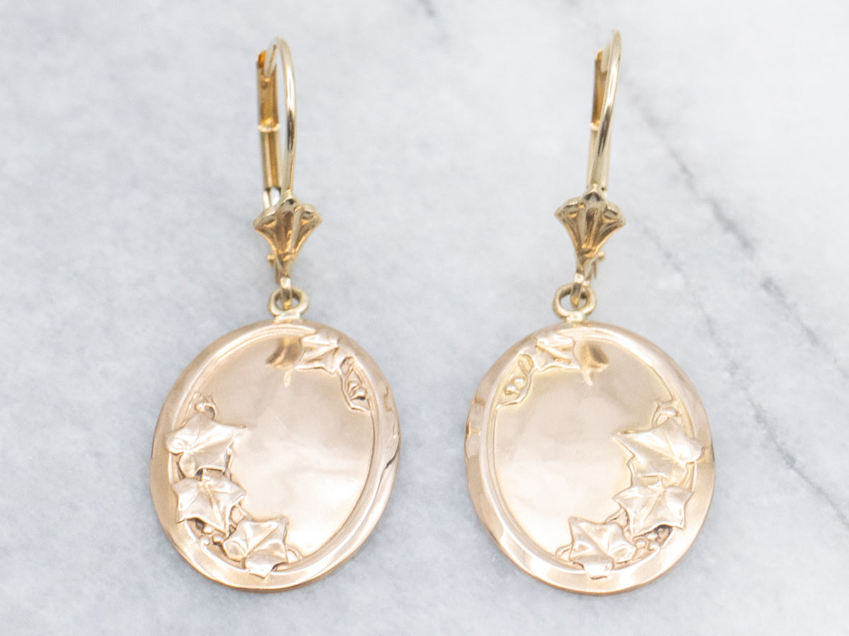 Antique Gold Botanical Cufflink Conversion Drop Earrings