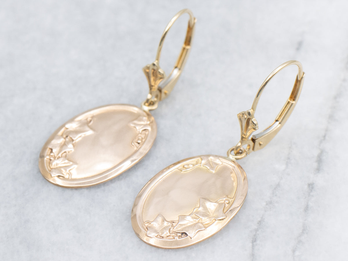 Antique Gold Botanical Cufflink Conversion Drop Earrings