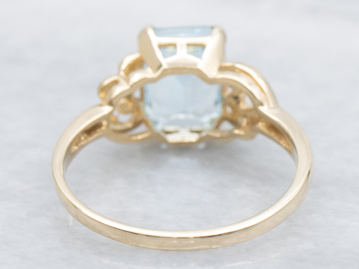 Blue Topaz in Vintage Floral Solitaire Setting Ring
