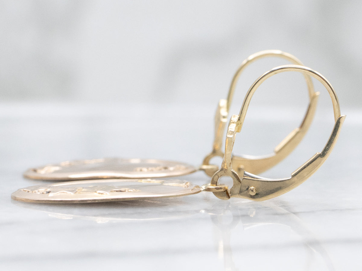 Antique Gold Botanical Cufflink Conversion Drop Earrings