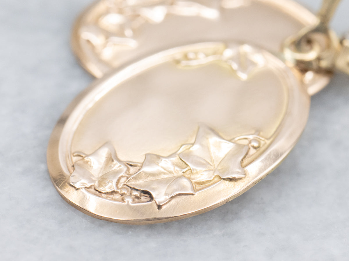 Antique Gold Botanical Cufflink Conversion Drop Earrings