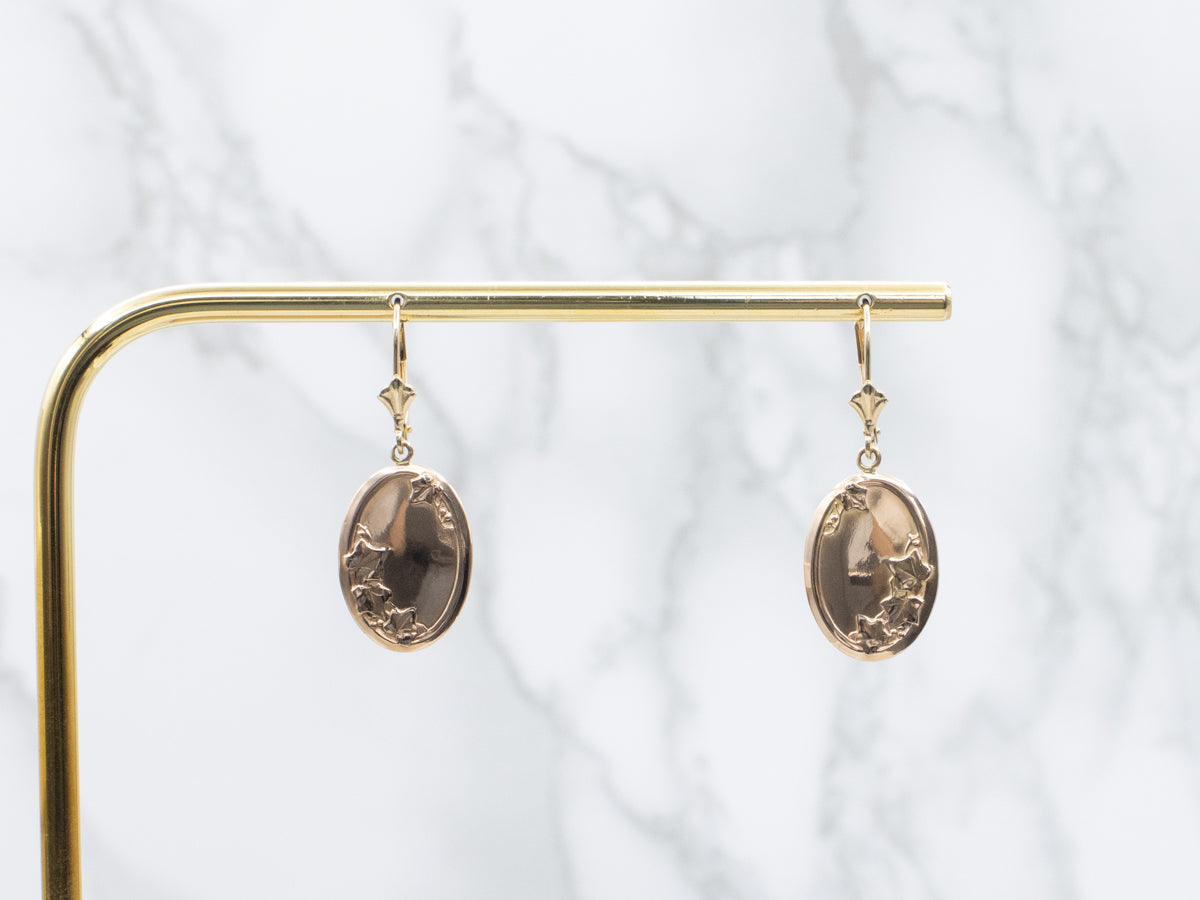 Antique Gold Botanical Cufflink Conversion Drop Earrings