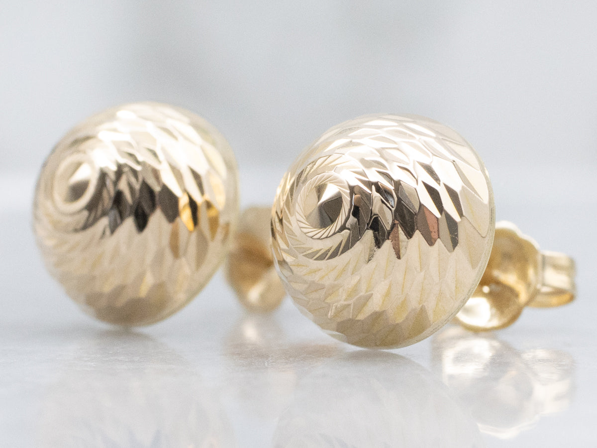 Vintage Gold Faceted Dome Stud Earrings