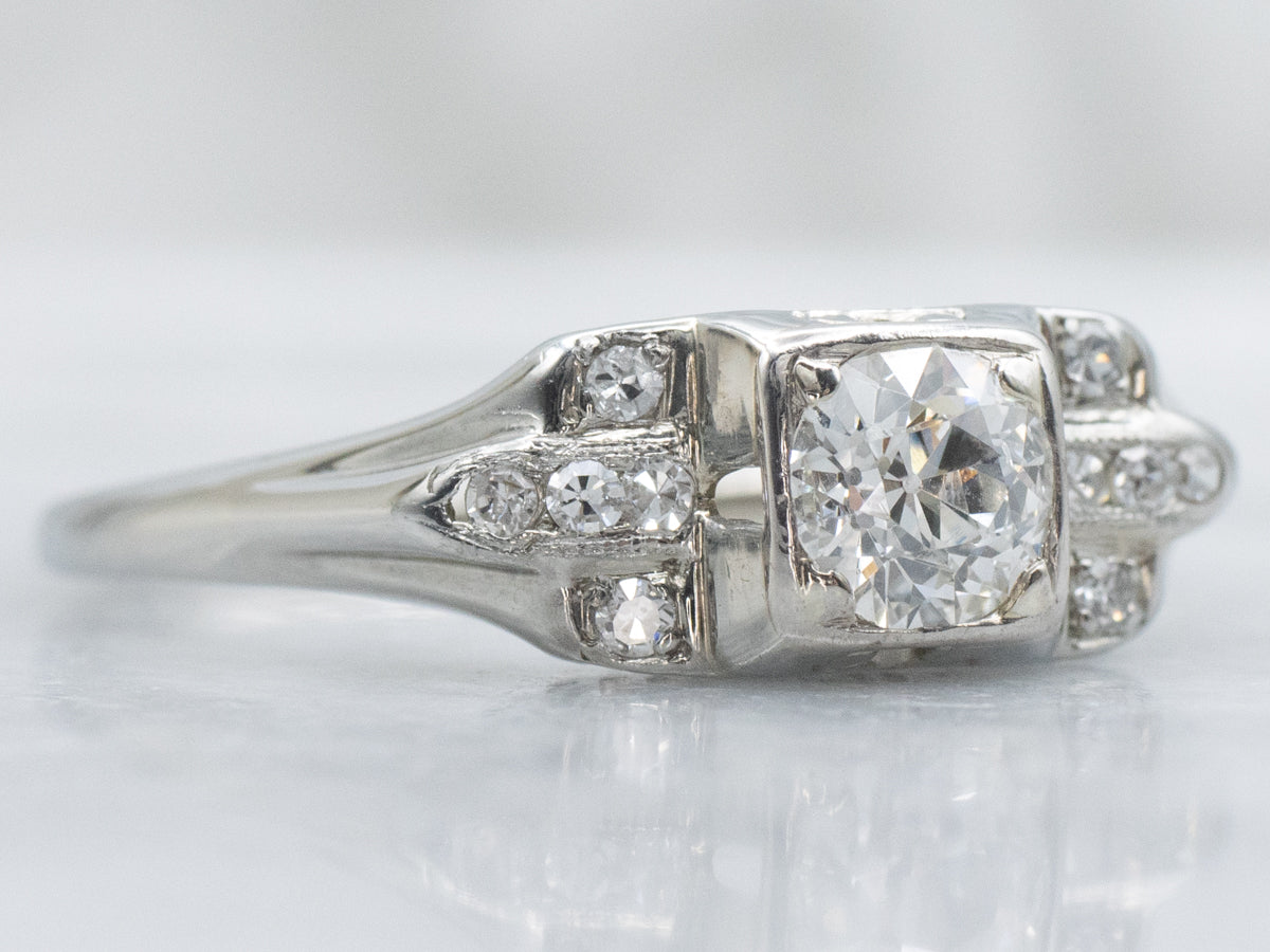 1930s Old European Cut Diamond White Gold Engagement Ring