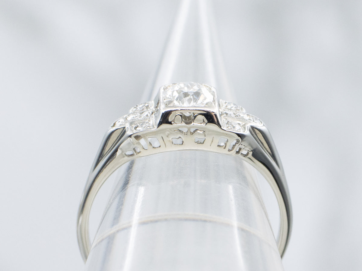 1930s Old European Cut Diamond White Gold Engagement Ring
