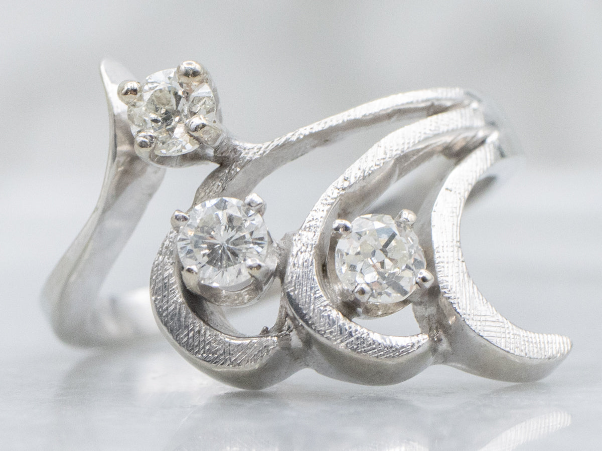 Vintage Textured Gold Triple Diamond Bypass Ring