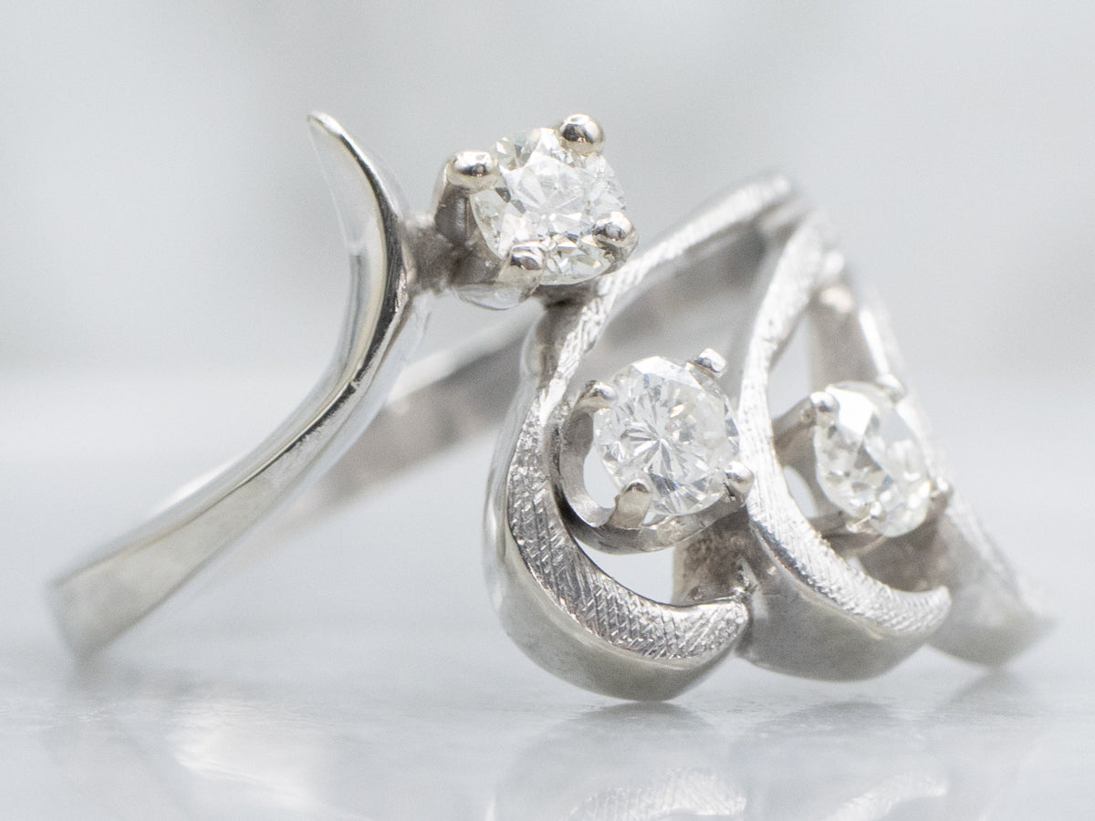 Vintage Textured Gold Triple Diamond Bypass Ring