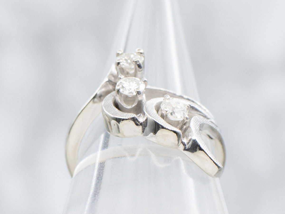 Vintage Textured Gold Triple Diamond Bypass Ring