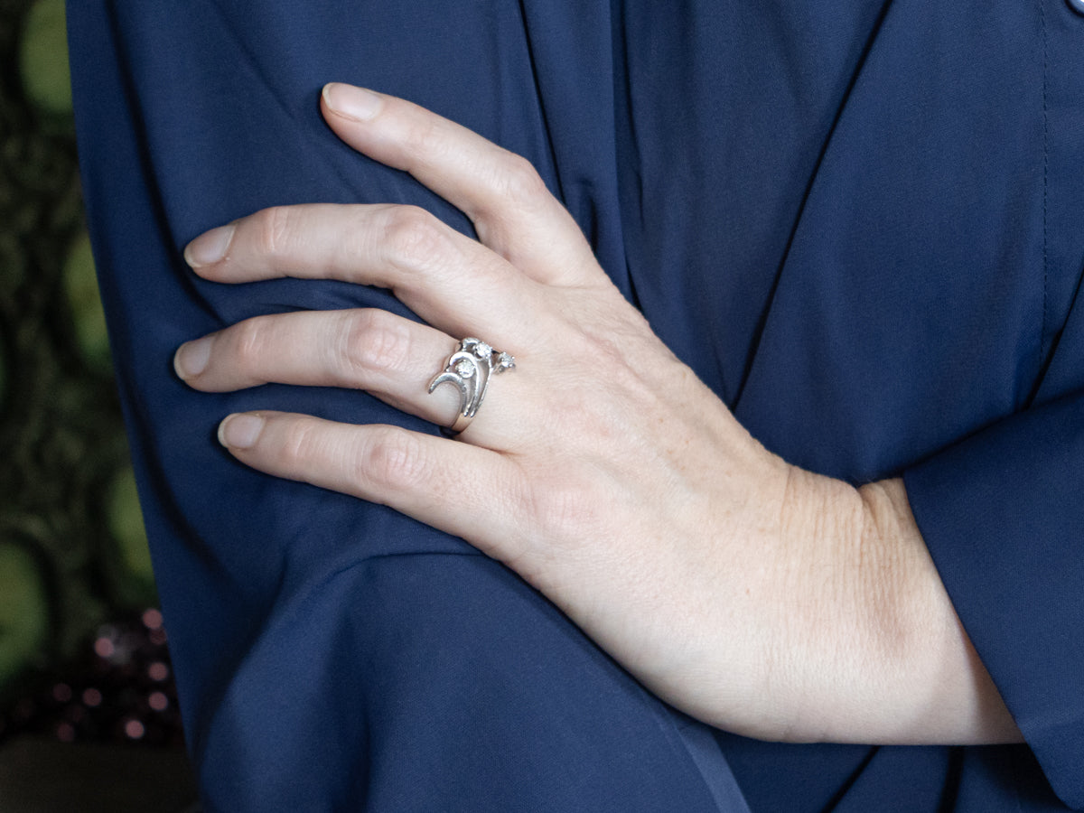 Vintage Textured Gold Triple Diamond Bypass Ring