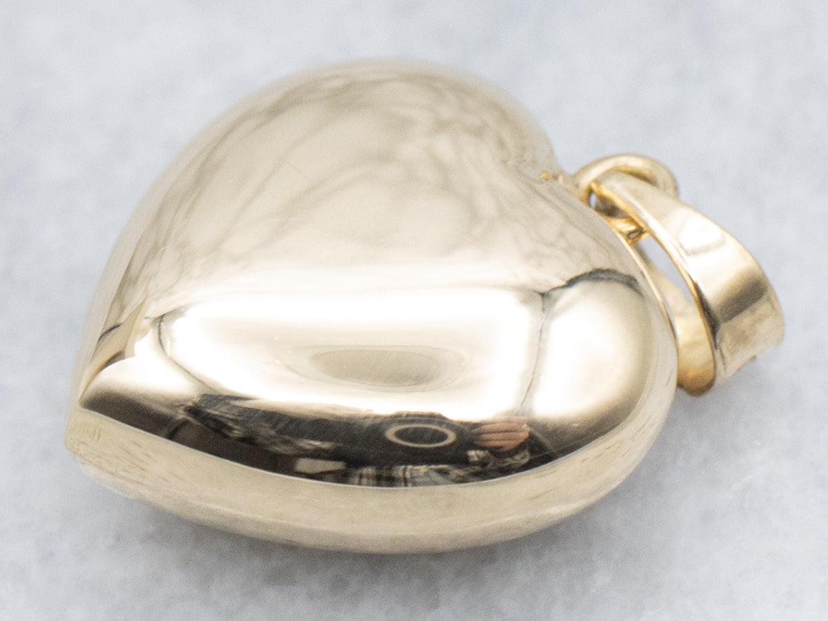 Engraved Vintage Gold Puffy Heart Pendant