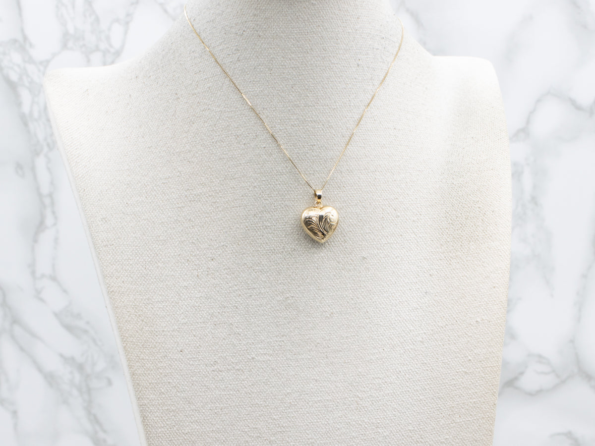 Engraved Vintage Gold Puffy Heart Pendant
