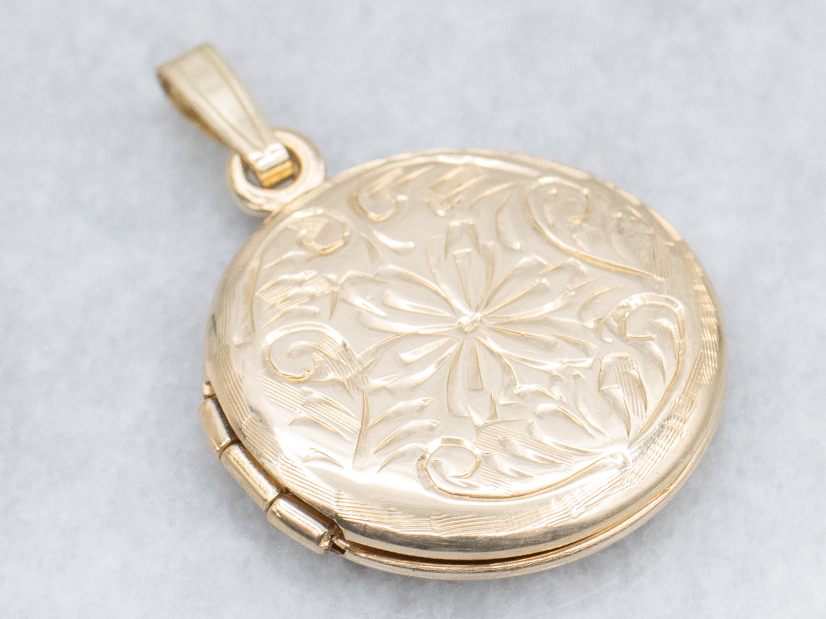Vintage Yellow Gold Locket with Floral Engravings
