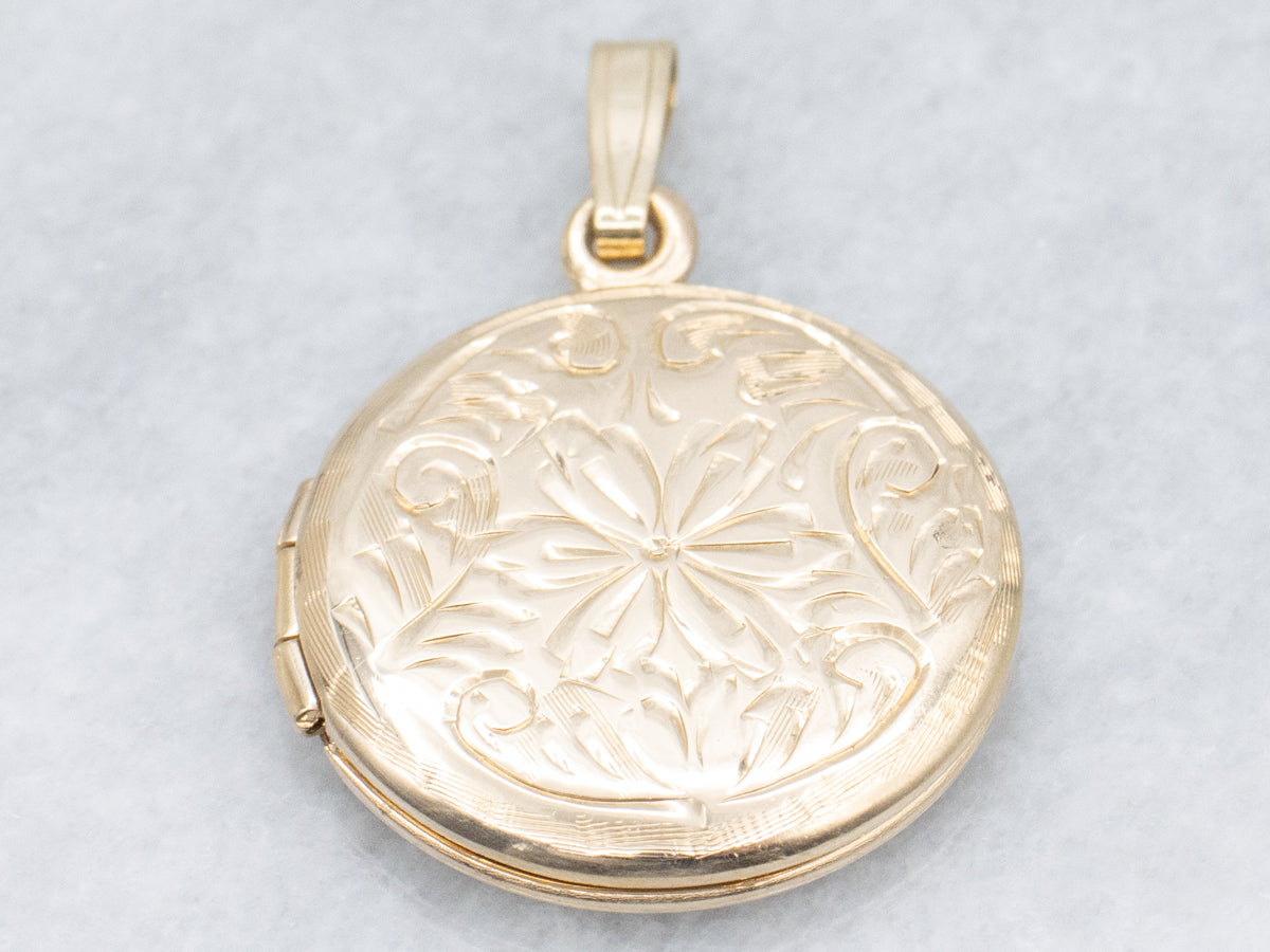 Vintage Yellow Gold Locket with Floral Engravings