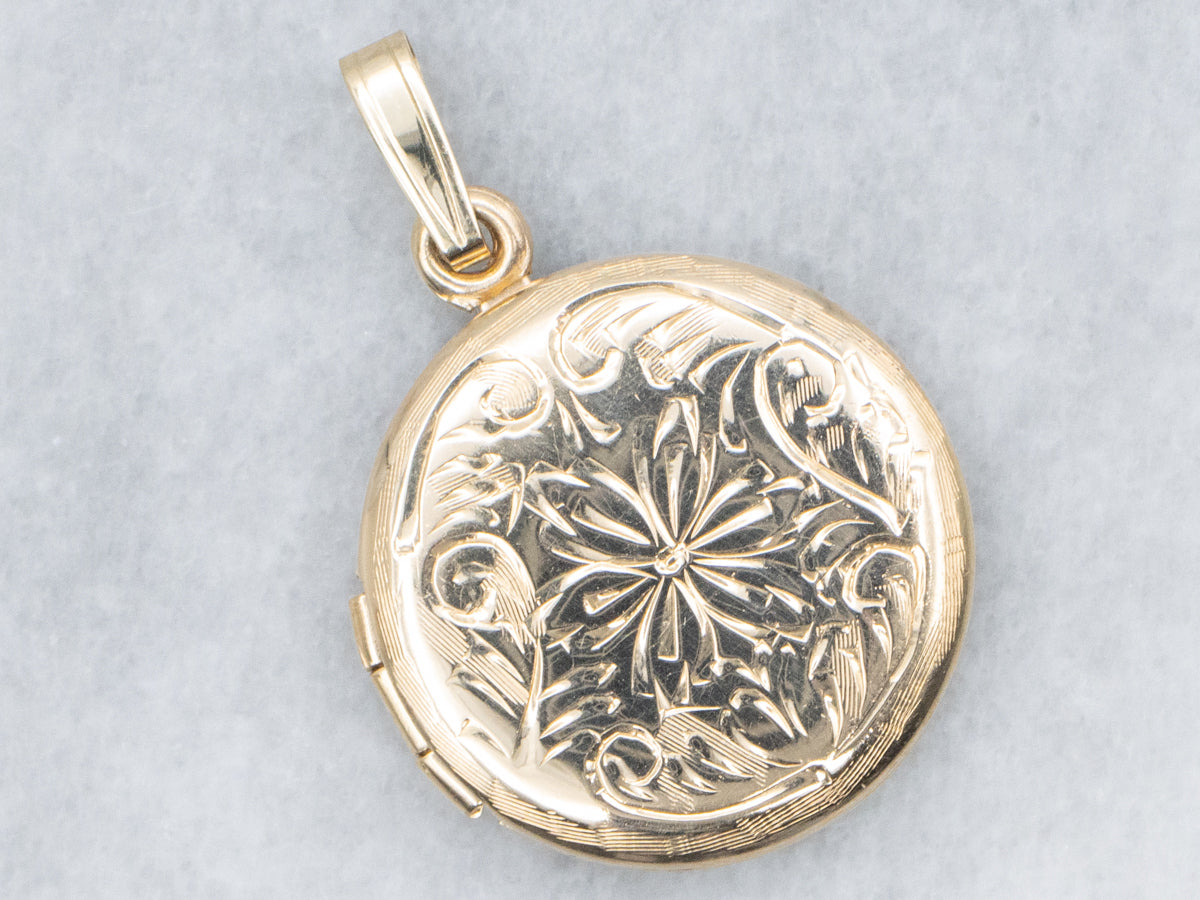 Vintage Yellow Gold Locket with Floral Engravings