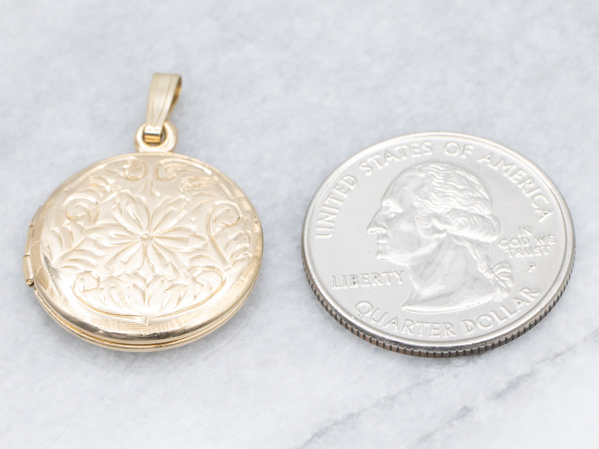 Vintage Yellow Gold Locket with Floral Engravings