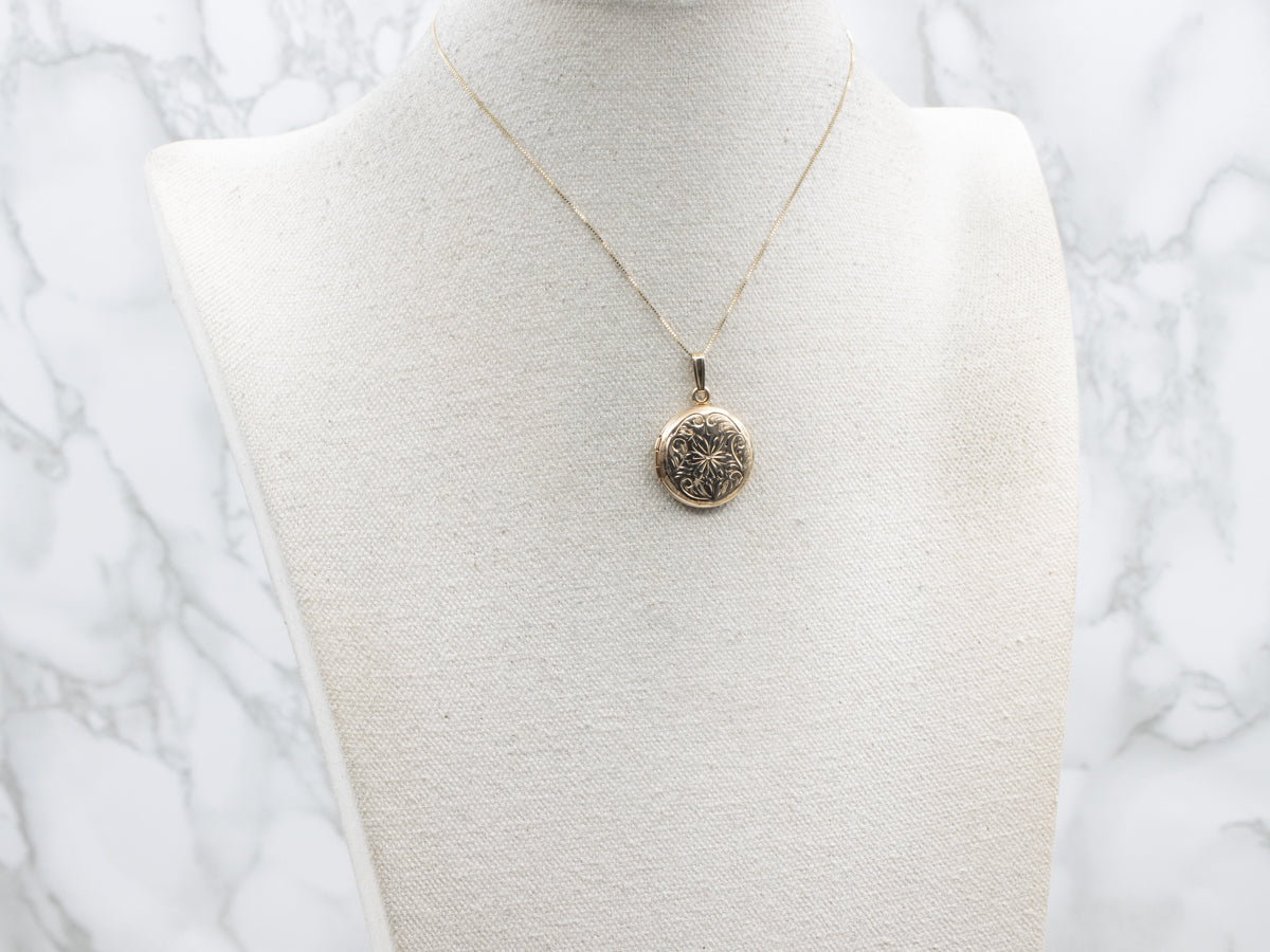 Vintage Yellow Gold Locket with Floral Engravings