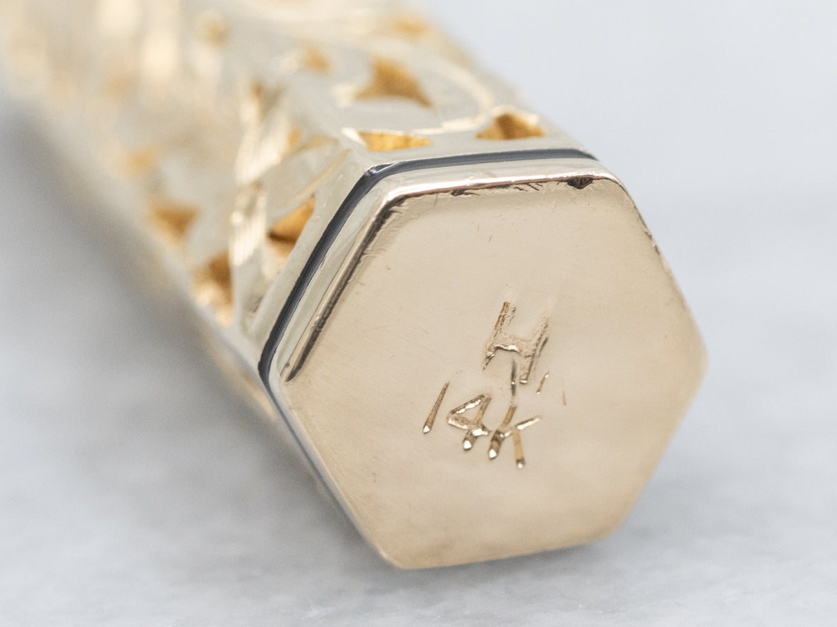 Yellow Gold and Black Enamel Hawaiian Heirloom Tube Pendant