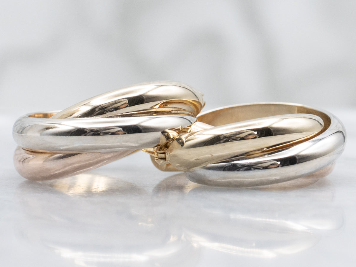 Tri-Color Gold Twisting Hoop Earrings
